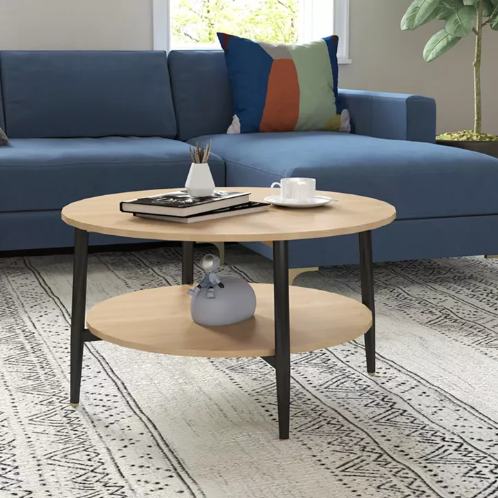 Kody table pakoworld metal black in natural shade Φ80x45cm