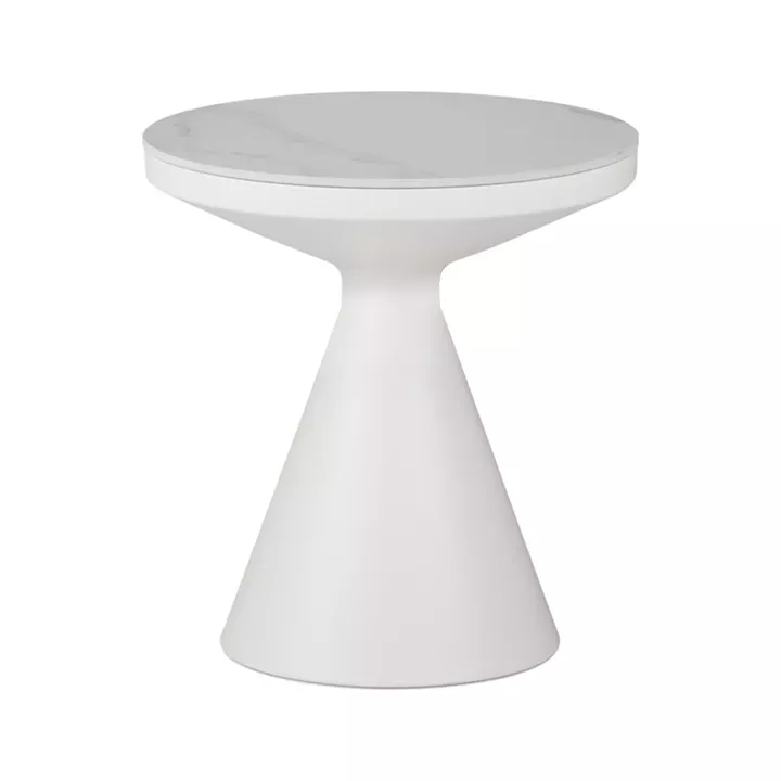 Βοηθητικά τραπέζια Coozlin Inart sintered stone σε απόχρωση λευκό μαρμάρου με λευκό μέταλλο