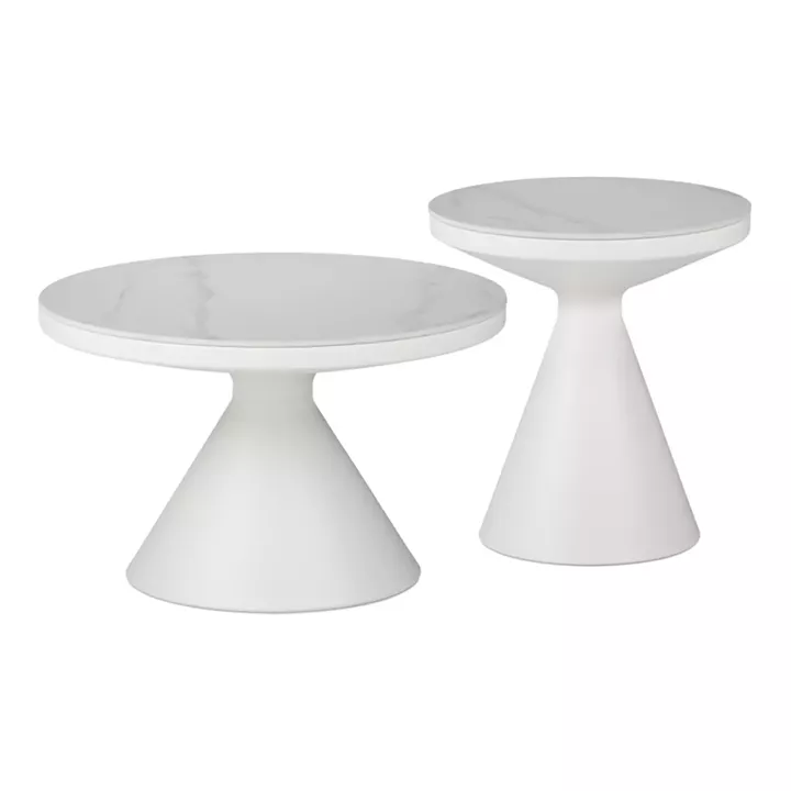 Βοηθητικά τραπέζια Coozlin Inart sintered stone σε απόχρωση λευκό μαρμάρου με λευκό μέταλλο