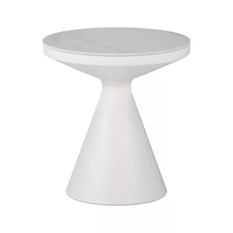Βοηθητικό τραπέζι Coozlin Inart sintered stone σε απόχρωση λευκό μαρμάρου με λευκό μέταλλο Φ50x50εκ