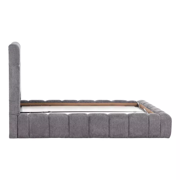 BED WITH STORAGE SPACE RAMON HM720.22 BOUCLE FABRIC IN GREY-FOR MATTRESS 160x200cm.