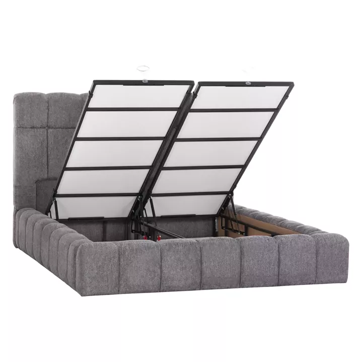 BED WITH STORAGE SPACE RAMON HM720.22 BOUCLE FABRIC IN GREY-FOR MATTRESS 160x200cm.