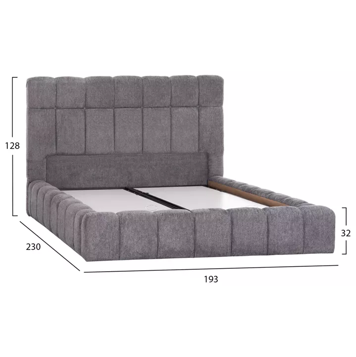 BED WITH STORAGE SPACE RAMON HM720.22 BOUCLE FABRIC IN GREY-FOR MATTRESS 160x200cm.