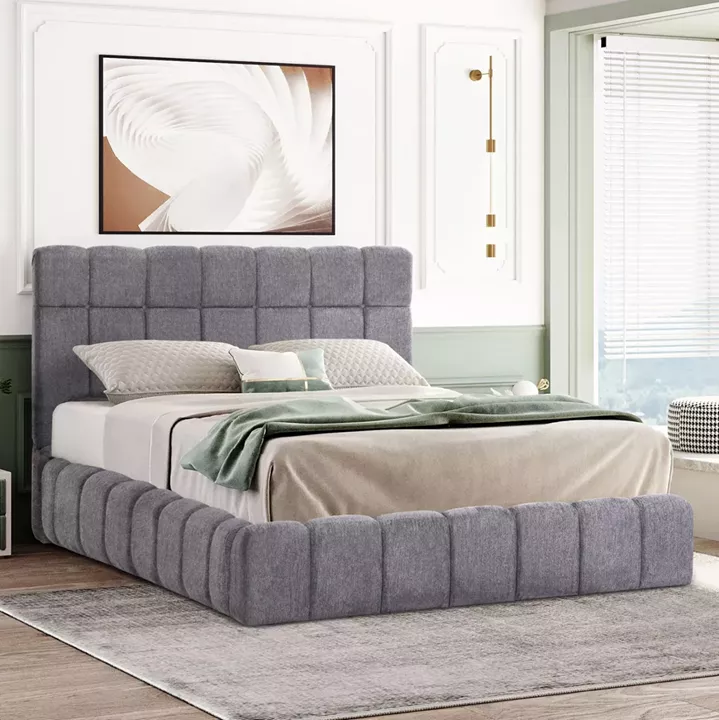 BED WITH STORAGE SPACE RAMON HM720.22 BOUCLE FABRIC IN GREY-FOR MATTRESS 160x200cm.