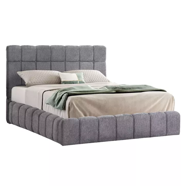 BED WITH STORAGE SPACE RAMON HM720.22 BOUCLE FABRIC IN GREY-FOR MATTRESS 160x200cm.