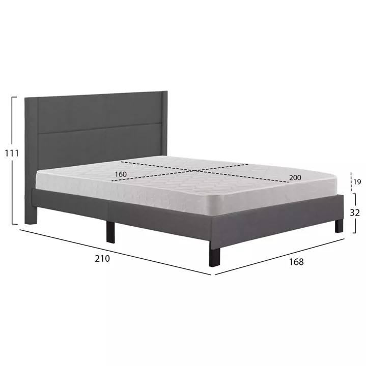 DOUBLE BED WITH MATTRESS TRILLOP HM21202.12 GREY FABRIC--FOR 160X200cm.