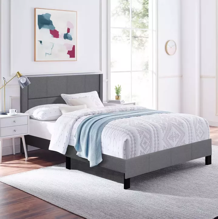 DOUBLE BED WITH MATTRESS TRILLOP HM21202.12 GREY FABRIC--FOR 160X200cm.