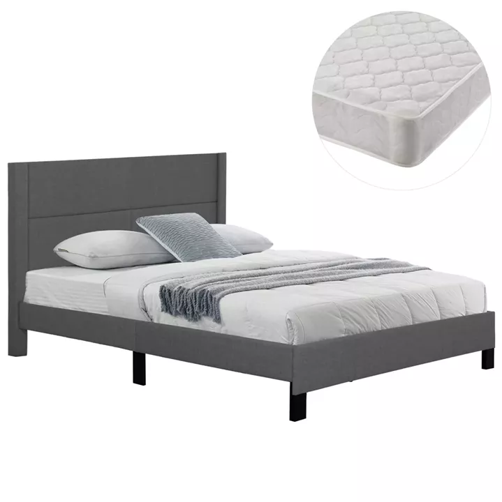 DOUBLE BED WITH MATTRESS TRILLOP HM21202.12 GREY FABRIC--FOR 160X200cm.