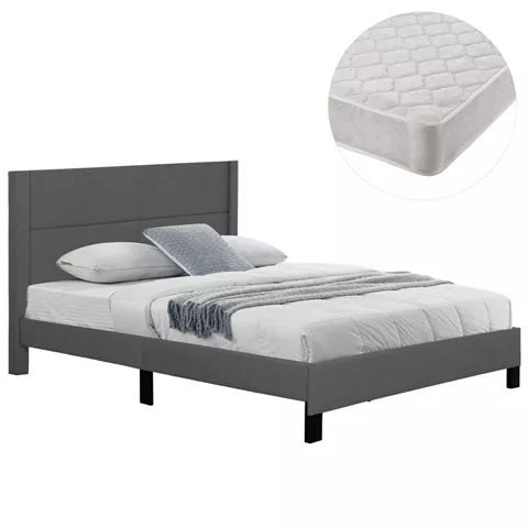 DOUBLE BED WITH MATTRESS TRILLOP HM21202.12 GREY FABRIC--FOR 160X200cm.