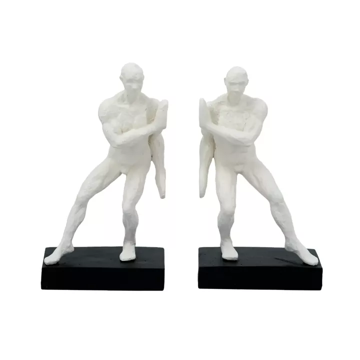 Artekko Gymnast Bookends Λευκοί Βιβλιοστάτες Ρητίνης με Ανδρική Φιγούρα (13.5x9x25)cm 2pcs