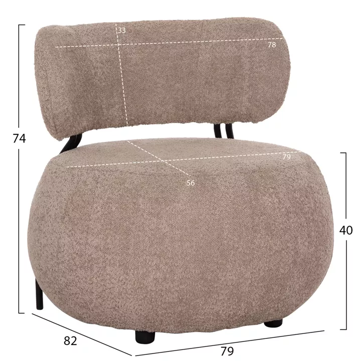 LOUNGE CHAIR ROUND KARSEN HM9598.08 DARK BEIGE BOUCLE FABRIC 79x82x74Hcm.