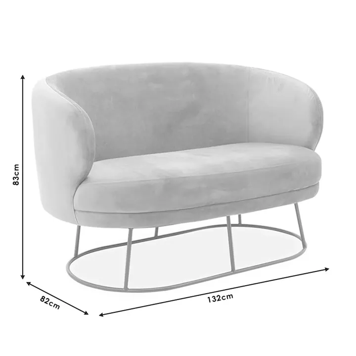 2 seater sofa Rony pakoworld  grey velvet - golden metal 132x82x83cm
