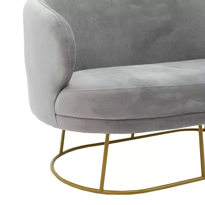 2 seater sofa Rony pakoworld  grey velvet - golden metal 132x82x83cm