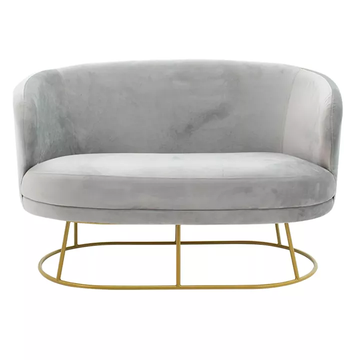 2 seater sofa Rony pakoworld  grey velvet - golden metal 132x82x83cm