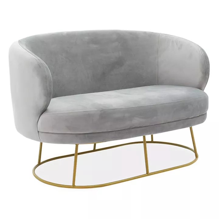 2 seater sofa Rony pakoworld  grey velvet - golden metal 132x82x83cm