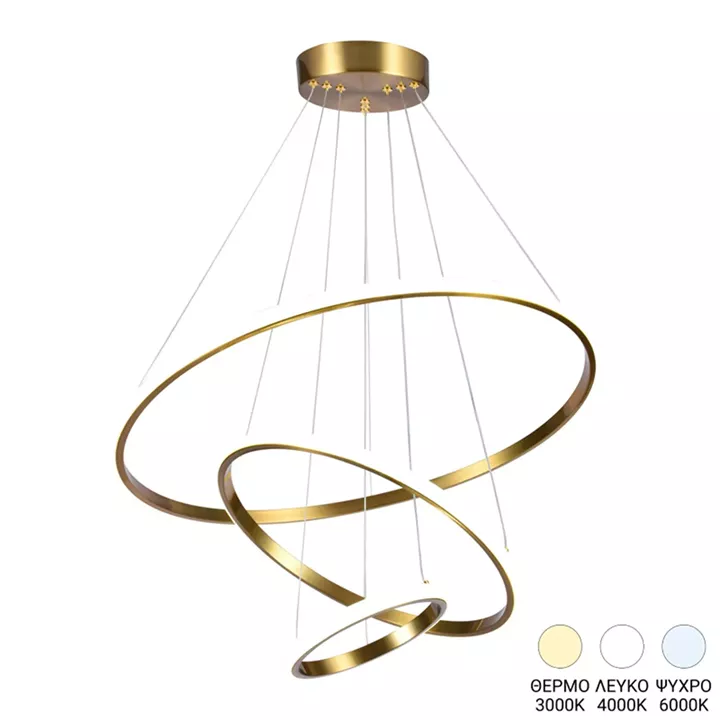 3-light ceiling led light Pelia pakoworld metal in gold color D60x40cm