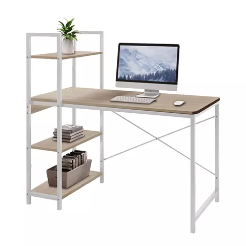 Study desk Bencour pakoworld with bookcase mdf in oak color with white metal 90x40x73cm