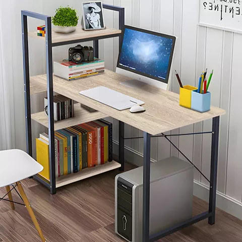 Study desk Bencour pakoworld with bookcase mdf in natural color with black metal 90x40x73cm