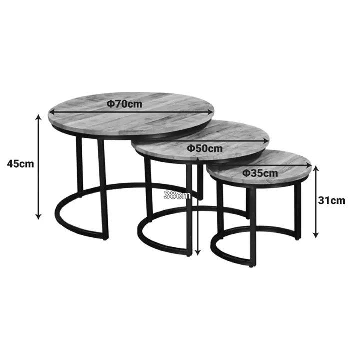 Coffee table Frina pakoworld set 3 pieces mango wood in natural color and black metal leg