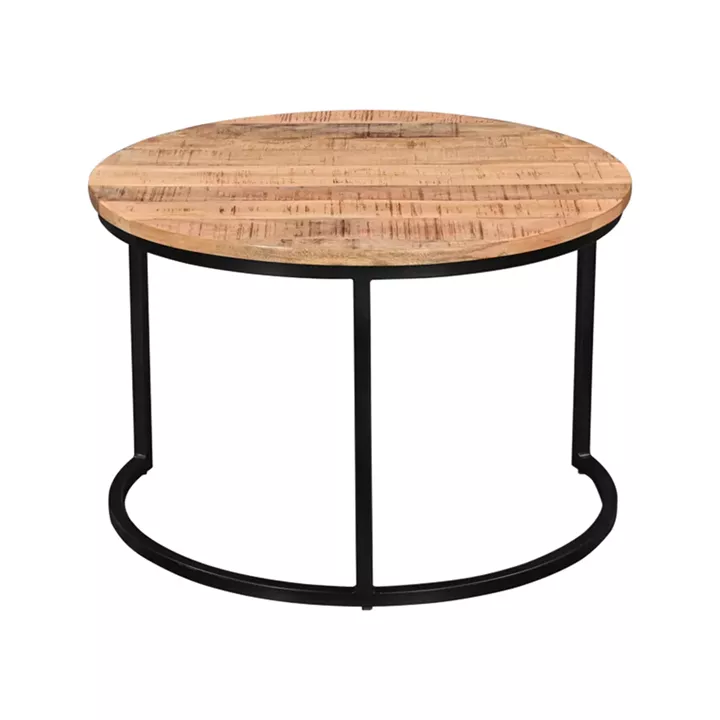 Coffee table Frina pakoworld set 3 pieces mango wood in natural color and black metal leg