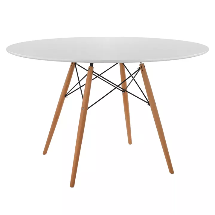 DINING TABLE ROUND MINIMAL HM8454.01 MDF IN WHITE COLOR-BEECH WOOD LEGS IN NATURAL Φ120Χ75Hcm.