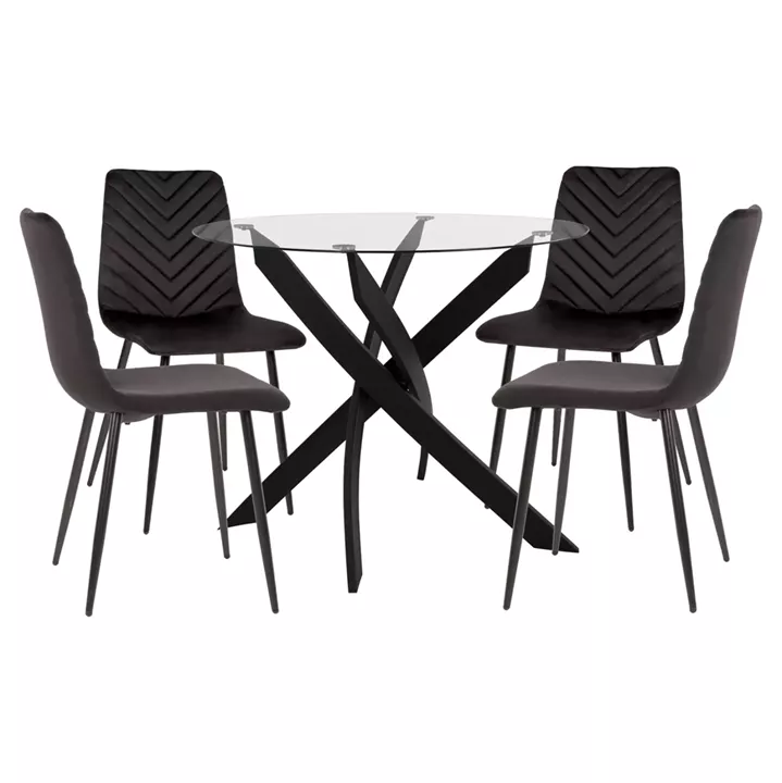 INDOOR DINING SET 5PCS JAFARU HM11073 METAL--VELVET IN BLACK