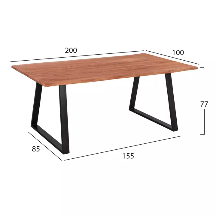 ACACIA DINING TABLE HM8501.11 SOLID ACACIA WITH BLACK LEGS 200X100X77H CM