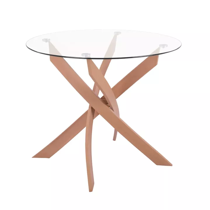 DINING TABLE ROUND JAFARU HM8499.12 METAL LEGS IN NATURAL WOOD COLOR Φ90x75Hcm.