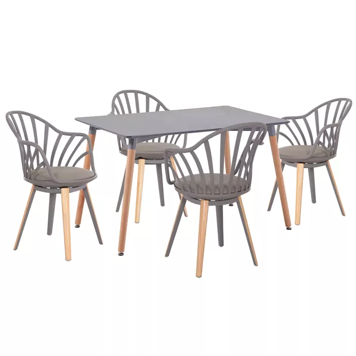 DINING SET 5PCS ANAIS HM21176 MDF TOP IN GREY--P.P. & PU IN GREY