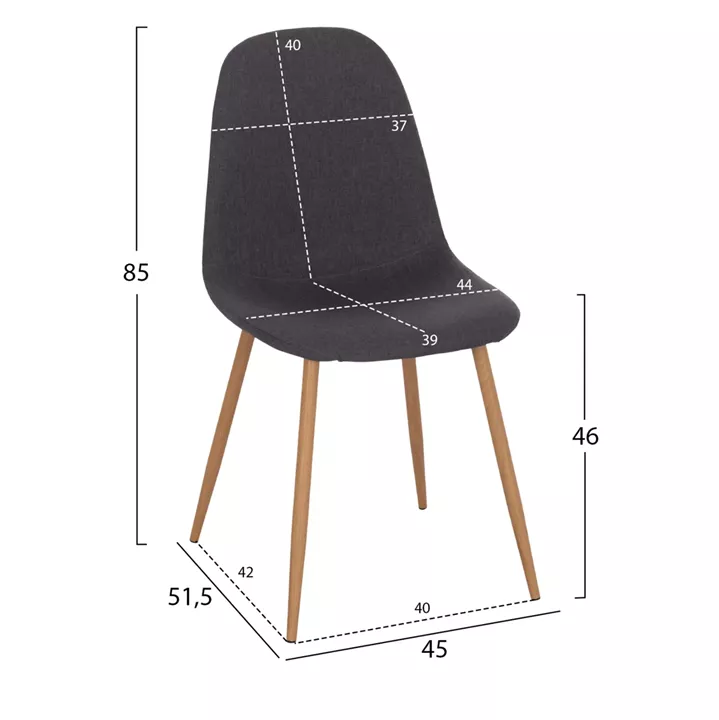 DINING SET 5PCS MINARDO HM21179 MDF TOP IN BLACK--DARK GREY FABRIC