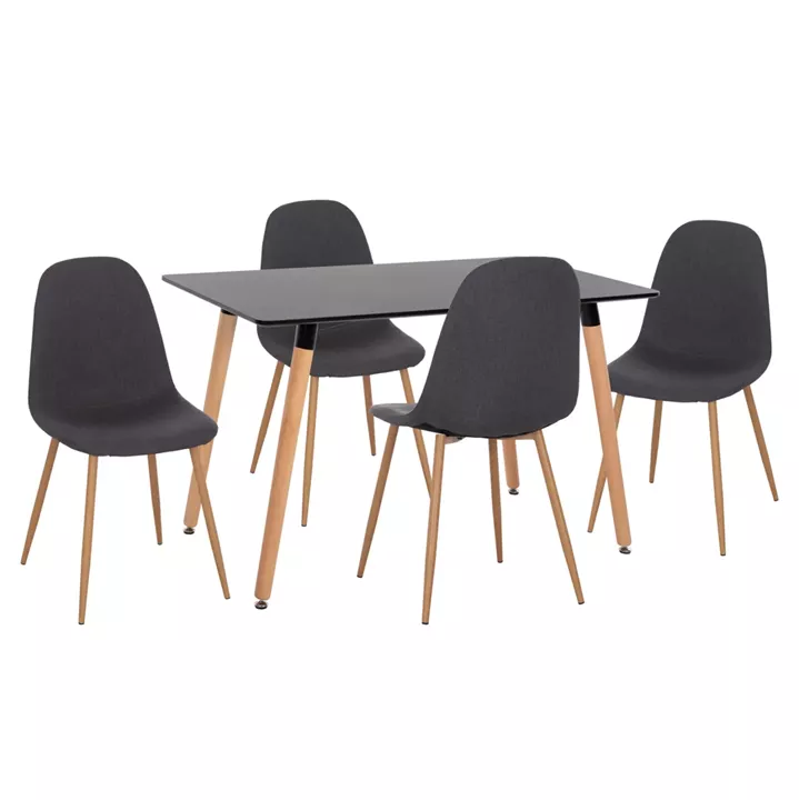 DINING SET 5PCS MINARDO HM21179 MDF TOP IN BLACK--DARK GREY FABRIC