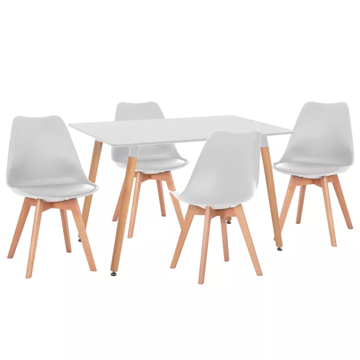 DINING SET 5PCS VEGAS HM21184 MDF TOP IN WHITE--BEECH LEGS
