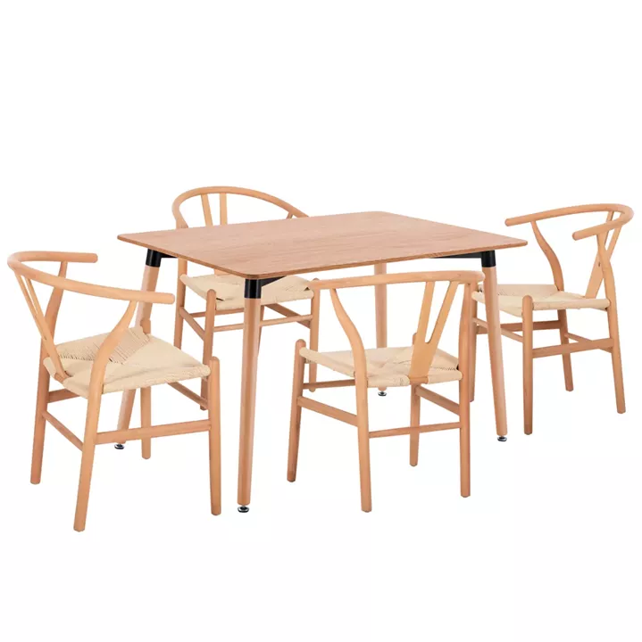 DINING SET 5PCS BRAVE HM21182 MDF TOP-BEECH WOOD & PAPER ROPE IN NATURAL COLOR