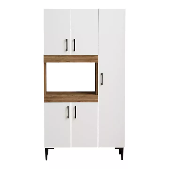 Kitchen cabinets Defne pakoworld in white-walnut color 89x37.5x160cm