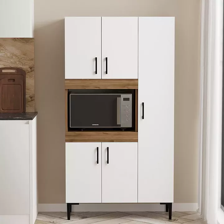 Kitchen cabinets Defne pakoworld in white-walnut color 89x37.5x160cm