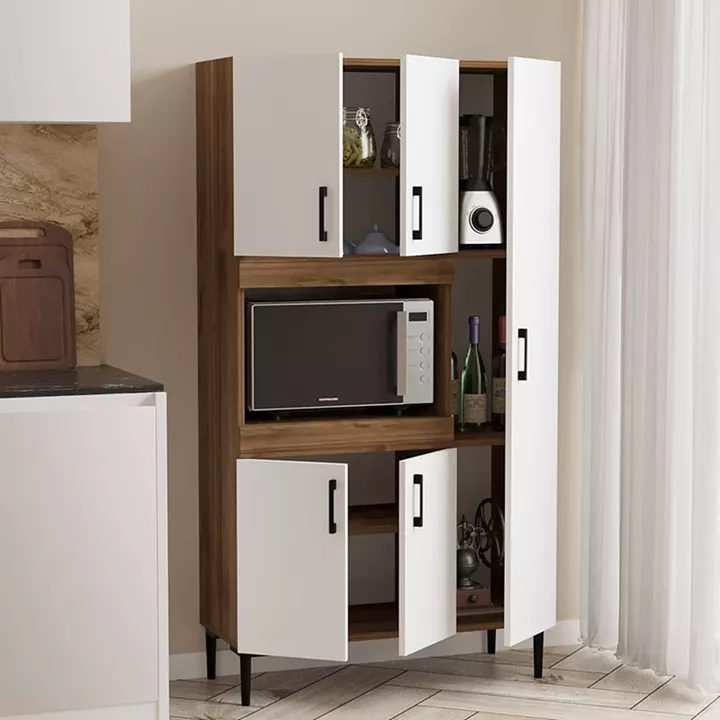 Kitchen cabinets Defne pakoworld in white-walnut color 89x37.5x160cm