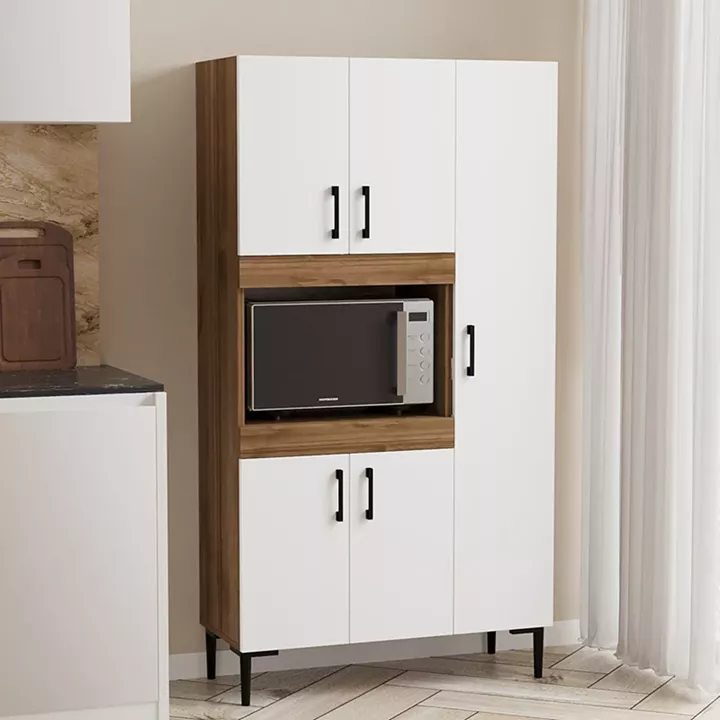 Kitchen cabinets Defne pakoworld in white-walnut color 89x37.5x160cm
