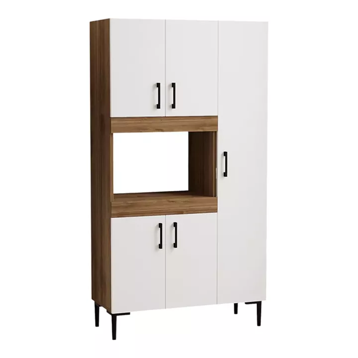 Kitchen cabinets Defne pakoworld in white-walnut color 89x37.5x160cm