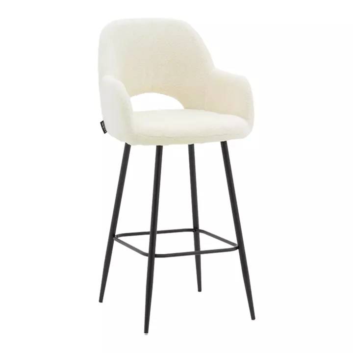 Bar stool Renish pakoworld ivary teddy fabric-metal black leg 51x57x114cm