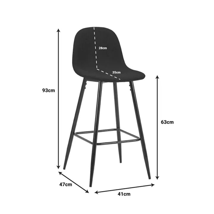Bar stool medium height Bella pakoworld light grey fabric-black metal leg 41x47x93cm