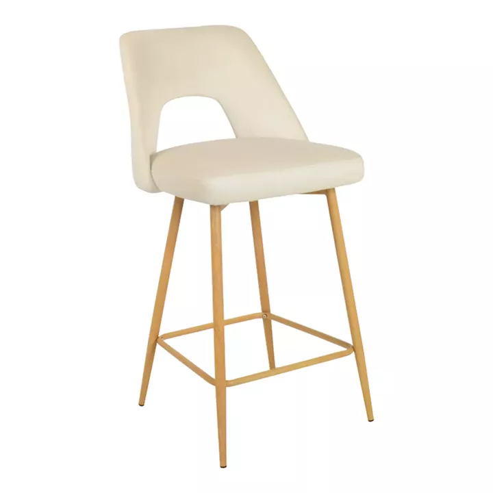 Bar stool Murde pakoworld beige velvet and metal legs in a natural shade 47x52x96cm