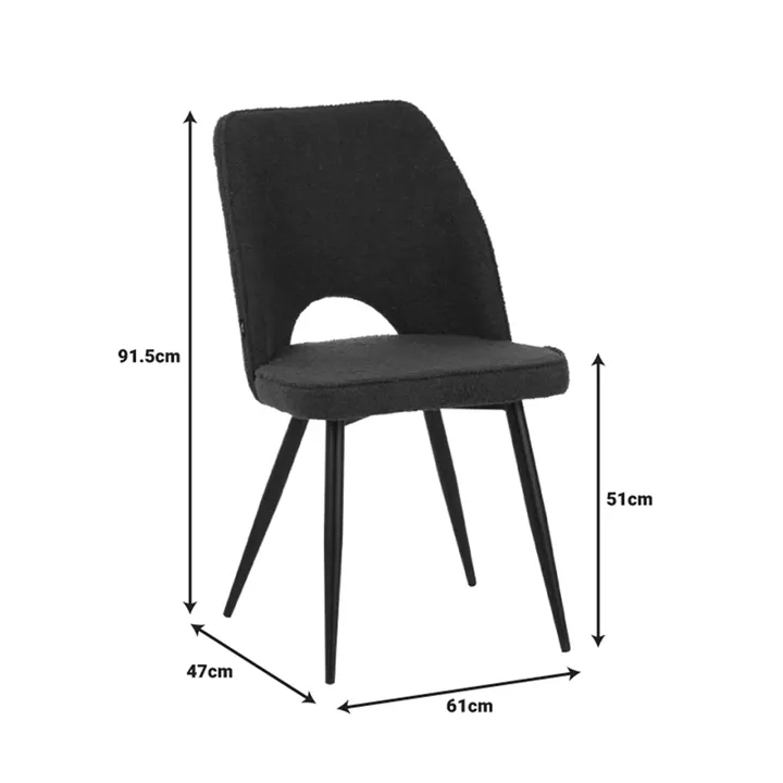 Renish pakoworld chair bouclé in cappuccino color with black metallic legs61x47x91.5cm