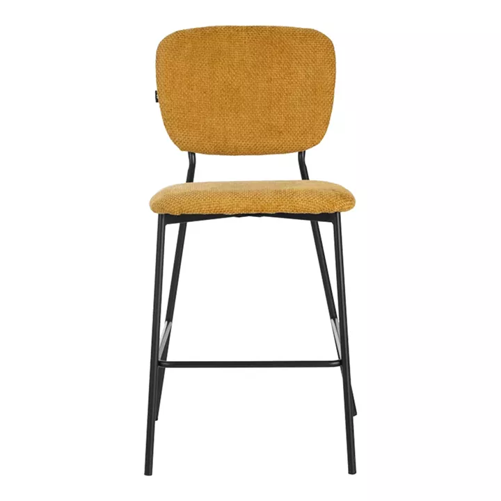 Cathair pakoworld bar stool bouclé fabric in yellow color with black metallic legs 48x54x100cm