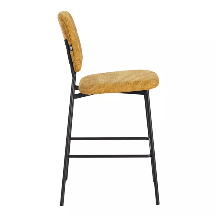 Cathair pakoworld bar stool bouclé fabric in yellow color with black metallic legs 48x54x100cm