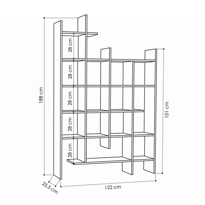 Bookcase Manco pakoworld in oak color 122x25.5x188cm