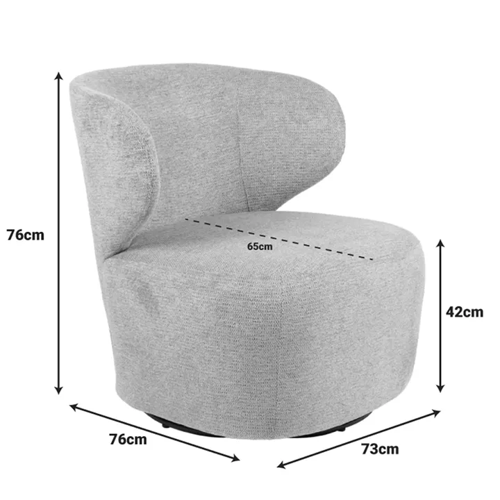 Armchair Marelia pakoworld rotating grey color fabric 73x76x76cm