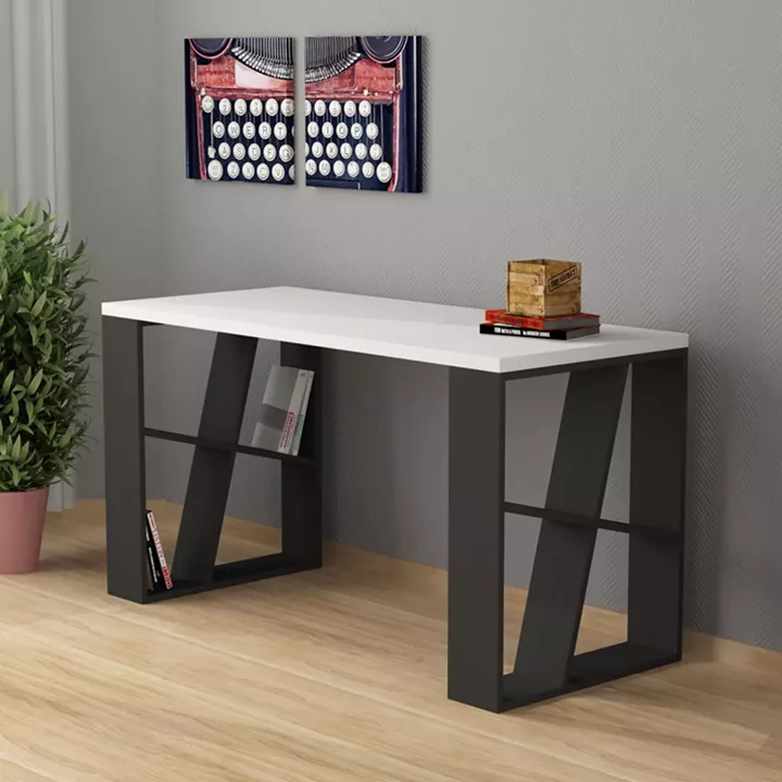 Γραφείο Honey pakoworld σε λευκή-ανθρακί απόχρωση 137x60x75εκ