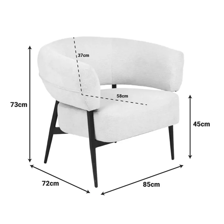 Armchair Penfel pakoworld cream fabric and black metal legs 85x72x73cm