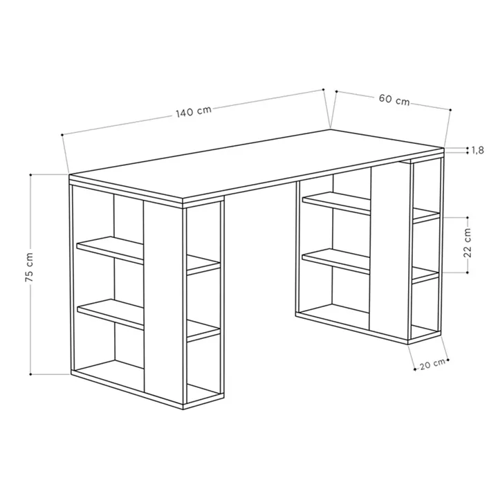 Working Table Colmar pakoworld in white-dark grey color 140x60x75cm