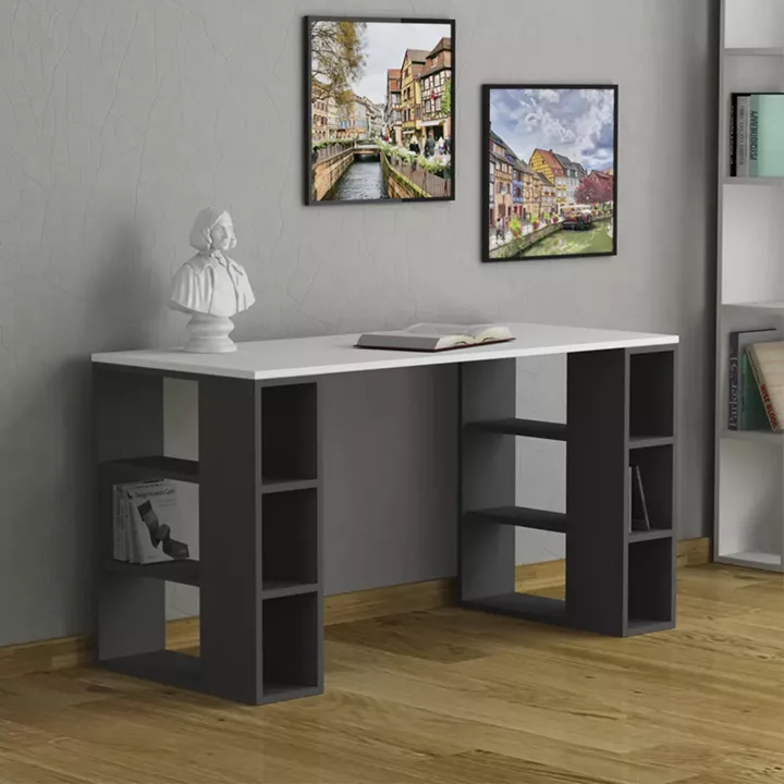 Working Table Colmar pakoworld in white-dark grey color 140x60x75cm